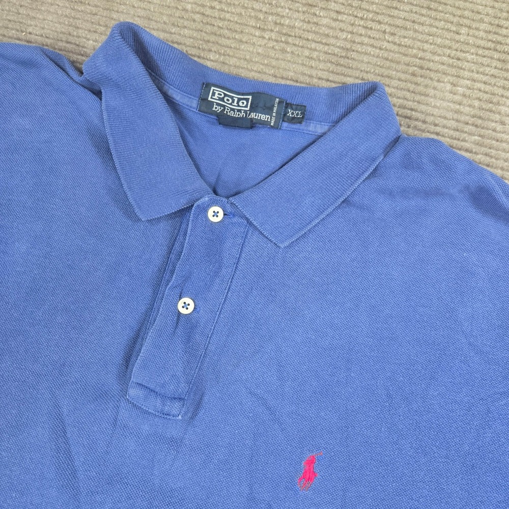 Polo Ralph Lauren Mens XXL Blue Red Pony Pique Cotton Short Sleeve Polo Shirt
